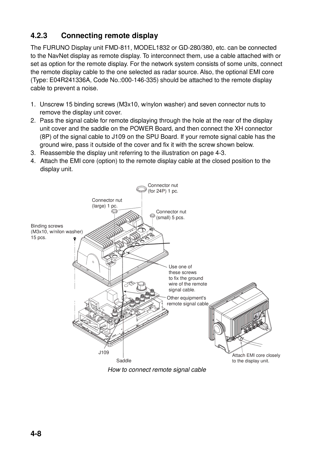 Furuno 1933C, 1943C, 1833C, 1823C, GD-1900C, 1953C manual Connecting remote display, How to connect remote signal cable 