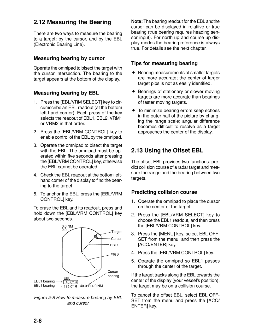 Furuno 1942 MARK-2 manual Measuring the Bearing, Using the Offset EBL 