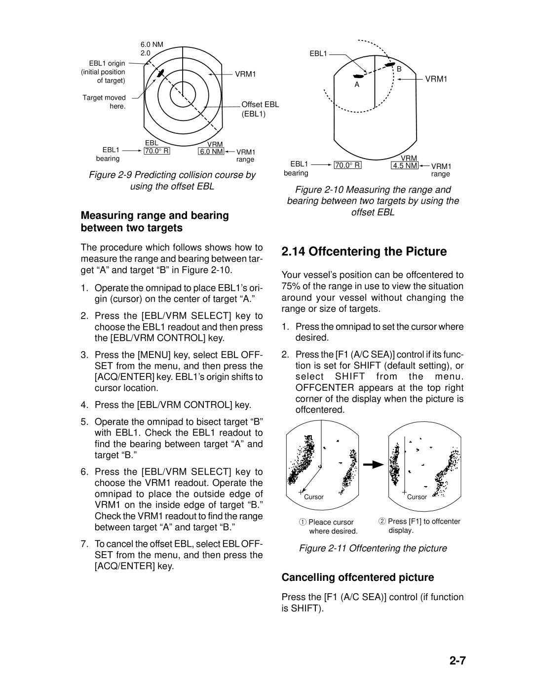 Furuno 1942 MARK-2 manual Offcentering the Picture, Measuring range and bearing between two targets 