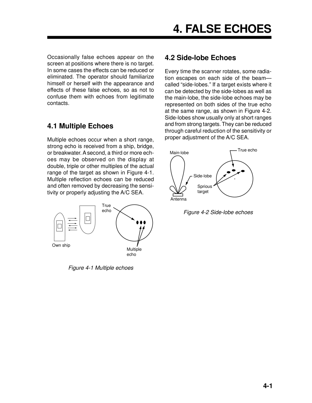 Furuno 1942 MARK-2 manual False Echoes, Multiple Echoes, Side-lobe Echoes 