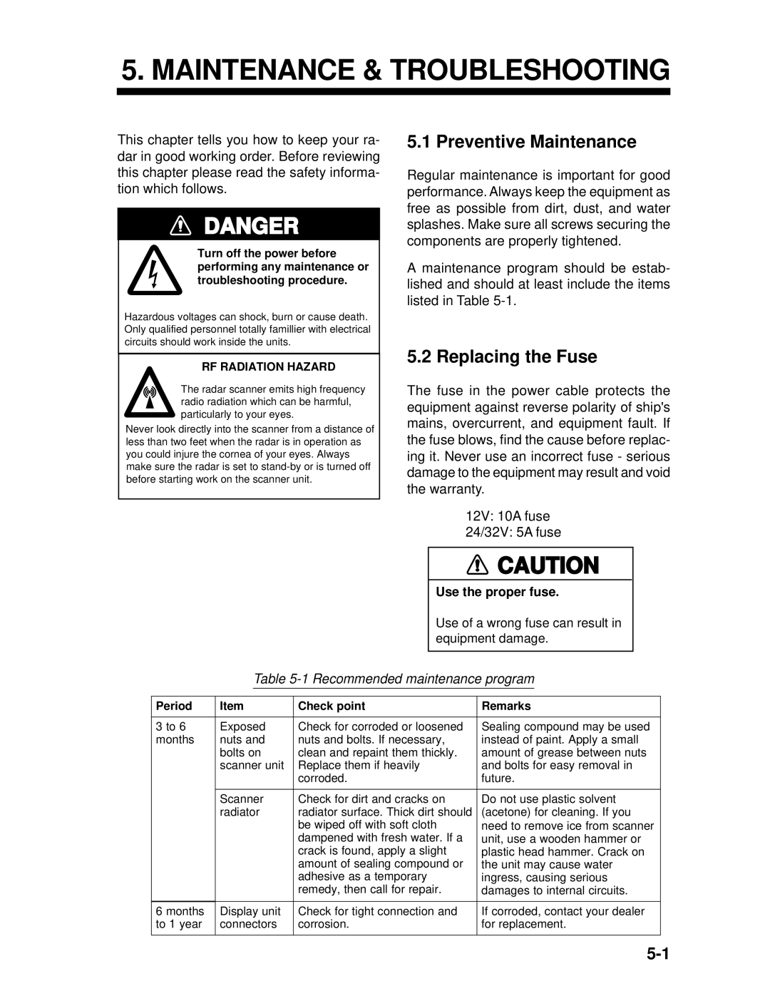 Furuno 1942 MARK-2 manual Maintenance & Troubleshooting, Preventive Maintenance, Replacing the Fuse 