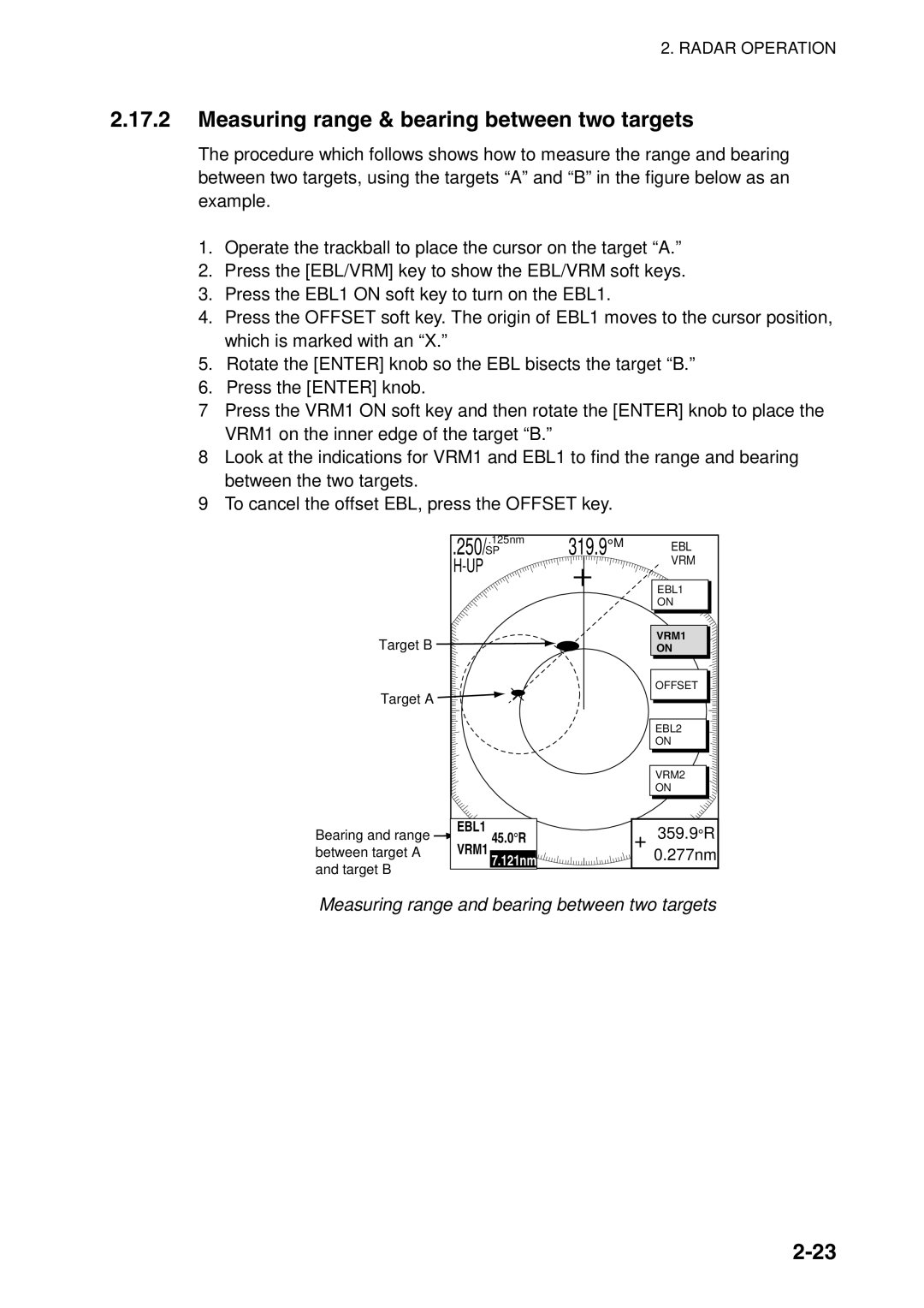 Furuno 1943, 1933, 1833 manual Measuring range & bearing between two targets, Measuring range and bearing between two targets 