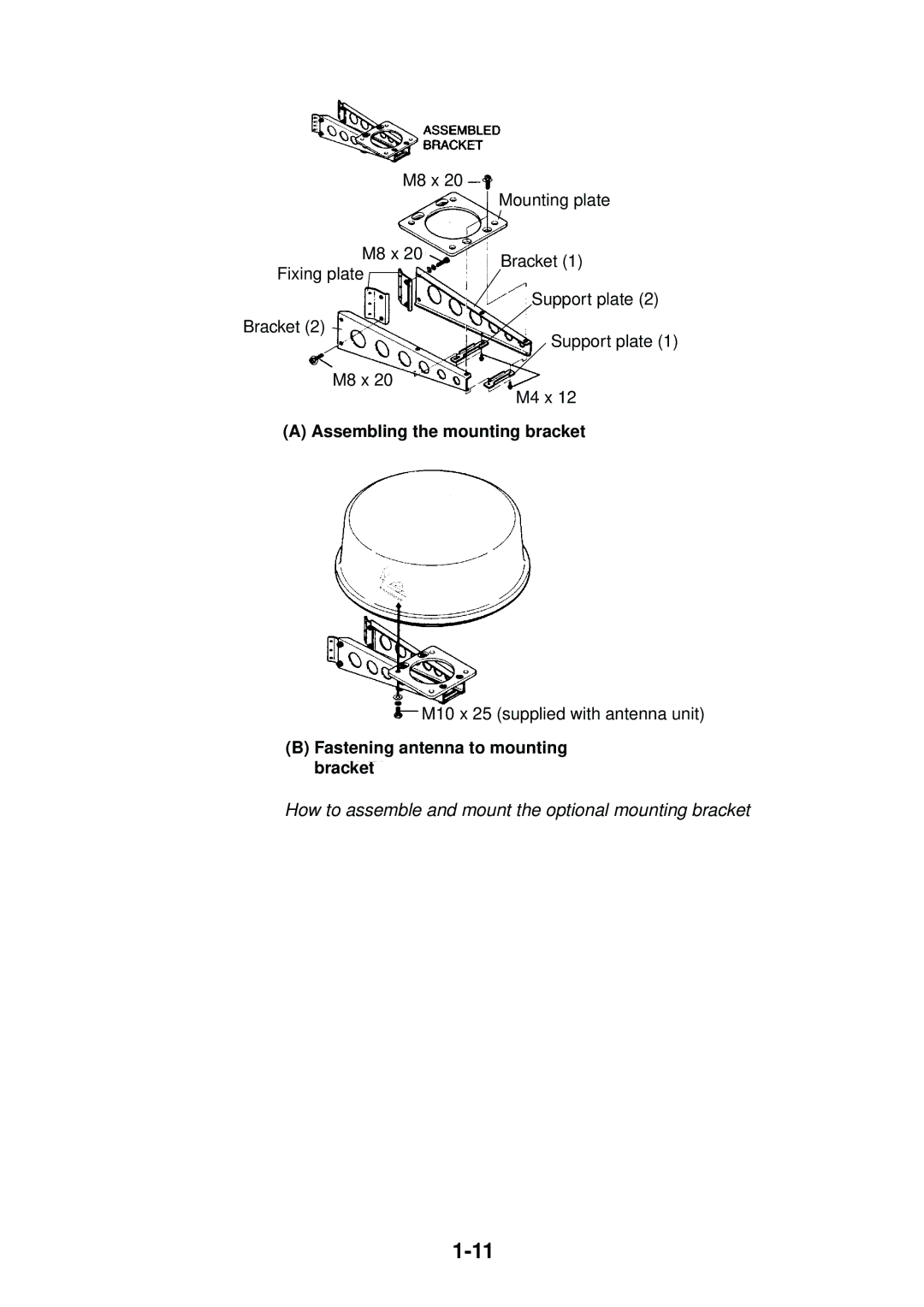 Furuno 1964C, 1954C, 1944C, 1934C, 1834C, 1824C installation manual How to assemble and mount the optional mounting bracket 