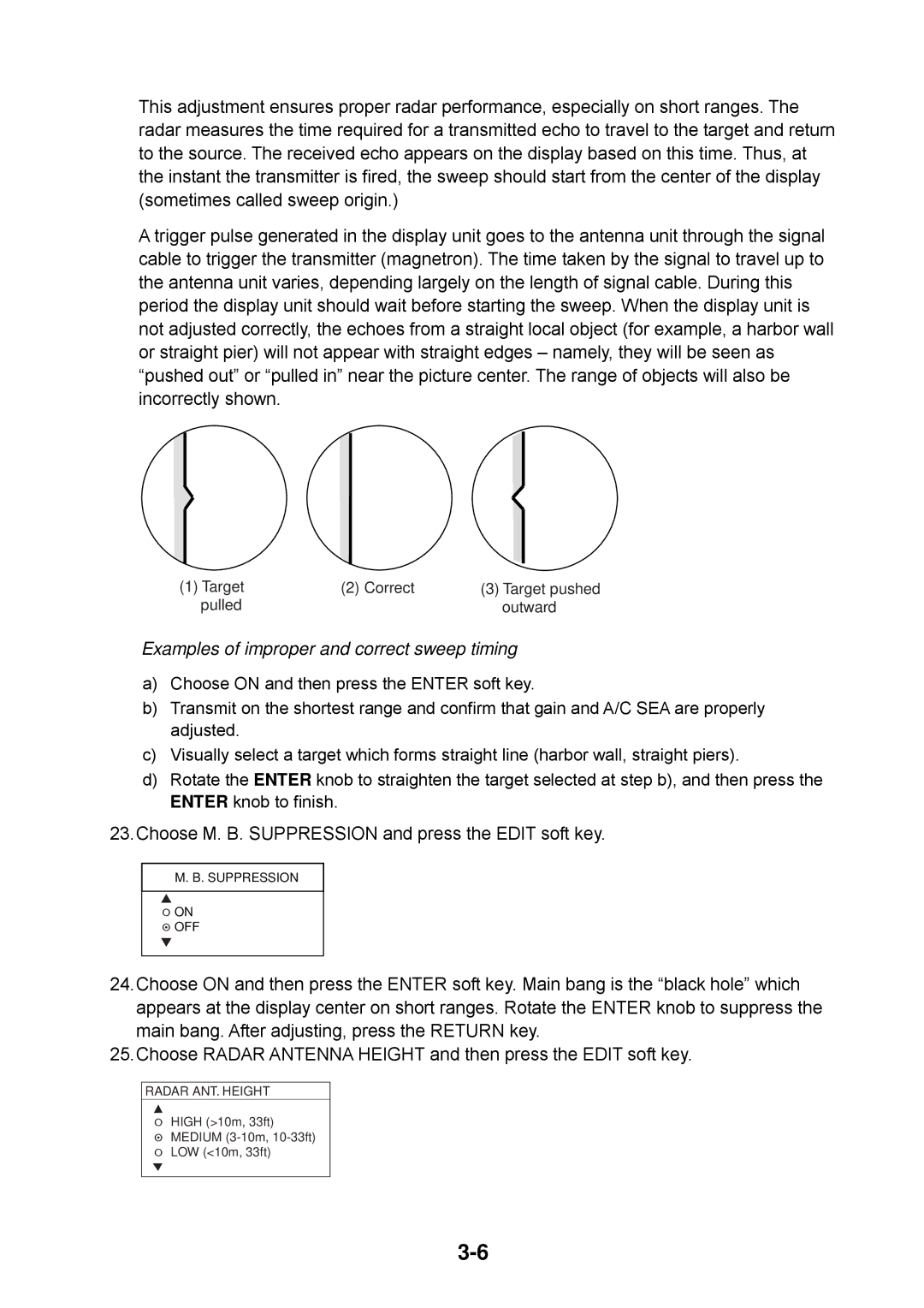 Furuno 1834C, 1954C, 1964C, 1944C, 1934C, 1824C installation manual Examples of improper and correct sweep timing 