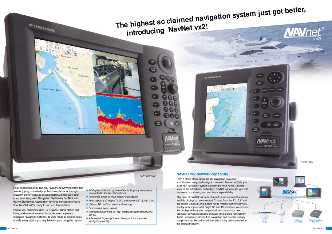 Furuno 1954C specifications Vx2, NavNet vx2 network capability 