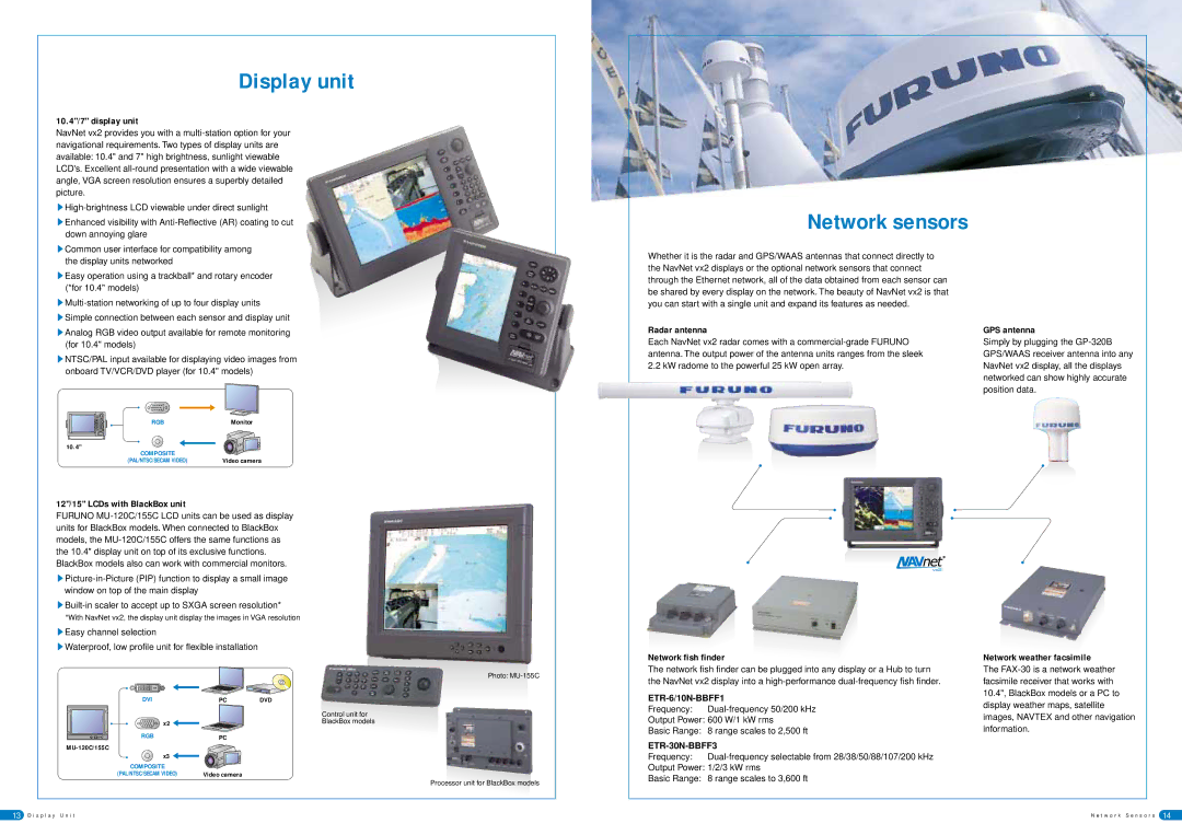 Furuno 1954C specifications Display unit, Network sensors 