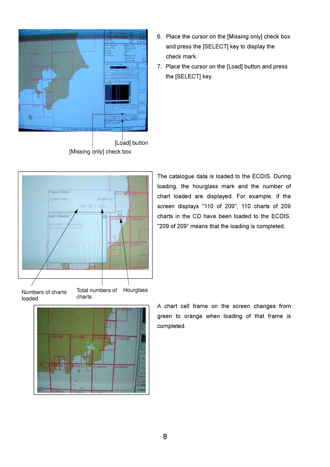 Furuno 2105, 2100 manual Numbers of charts Total numbers of Hourglass Charts Loaded 