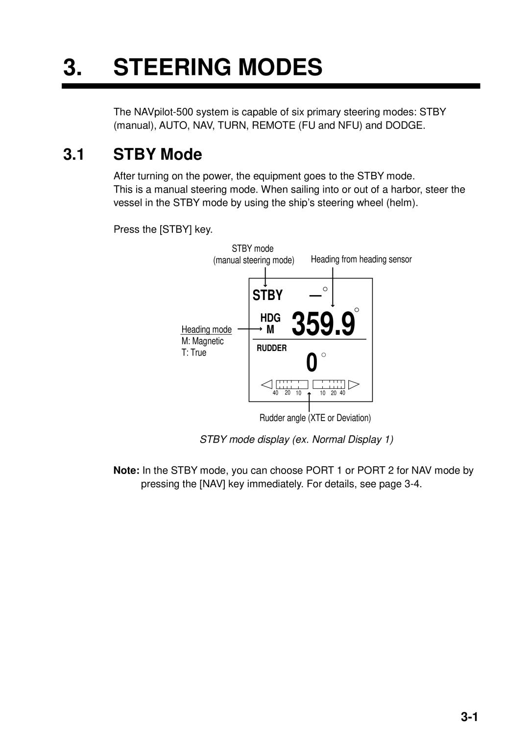 Furuno 500 manual Steering Modes, Stby Mode, Stby mode display ex. Normal Display 