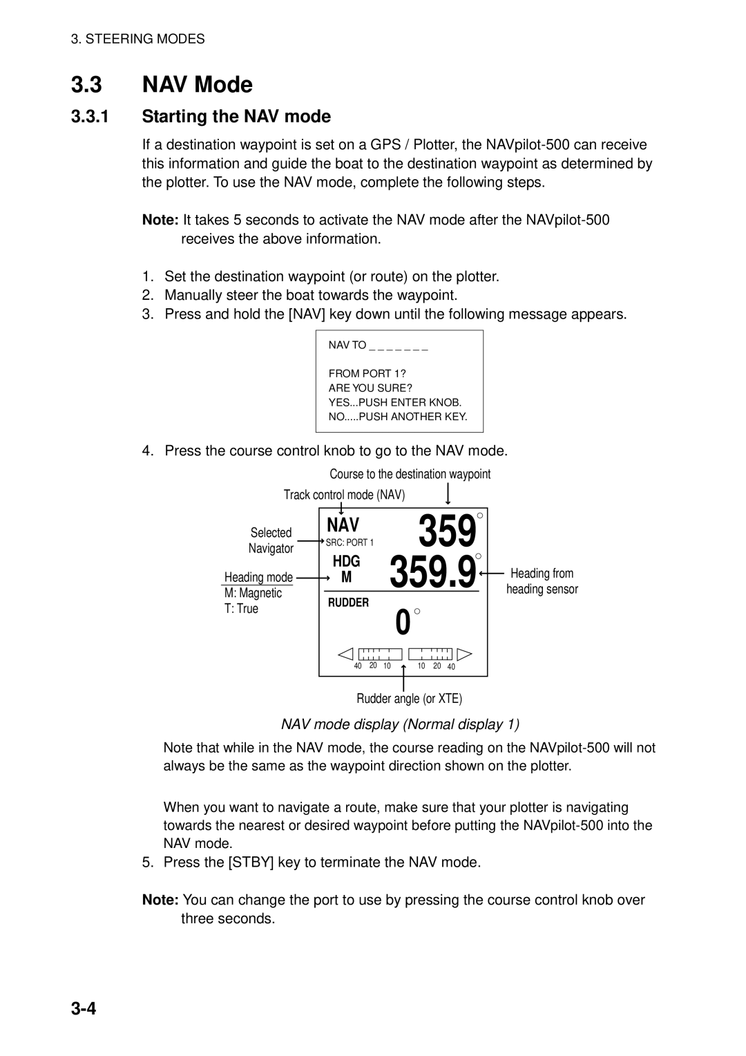 Furuno 500 manual NAV Mode, Starting the NAV mode, NAV mode display Normal display 