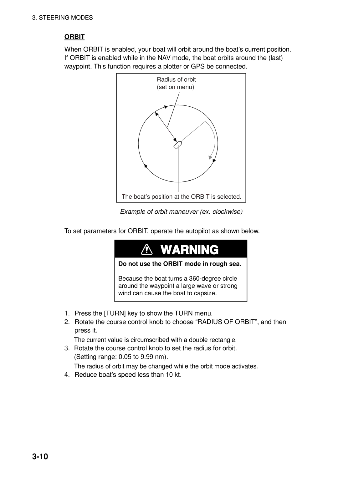 Furuno 500 manual Orbit, Example of orbit maneuver ex. clockwise 