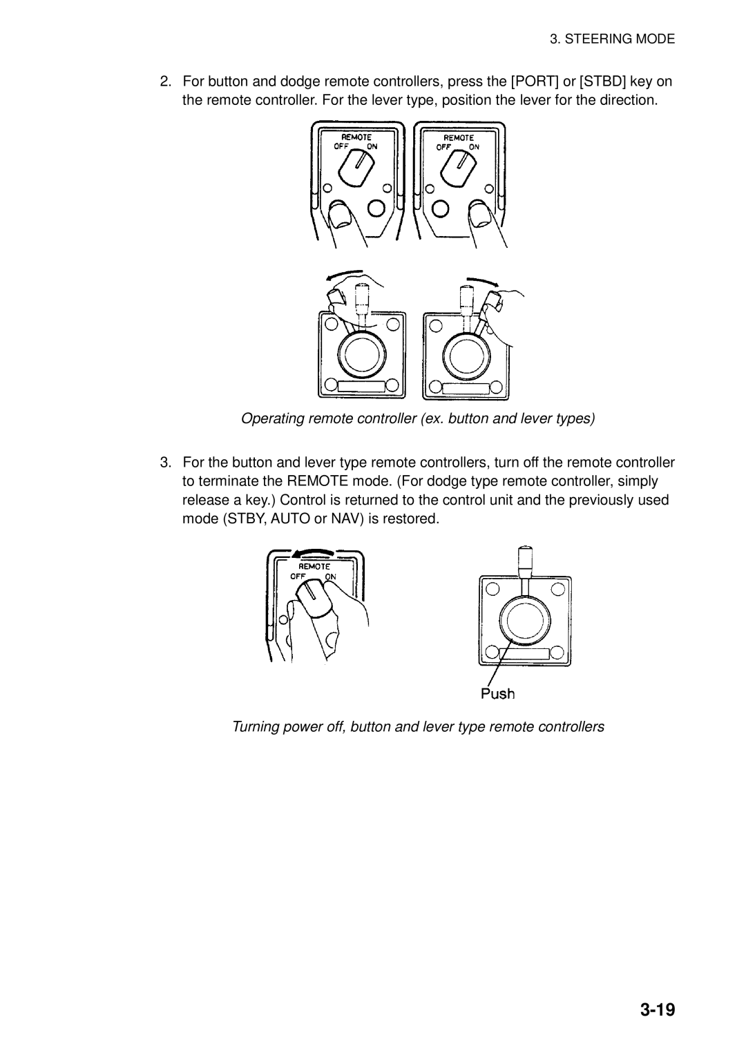 Furuno 500 manual Operating remote controller ex. button and lever types 