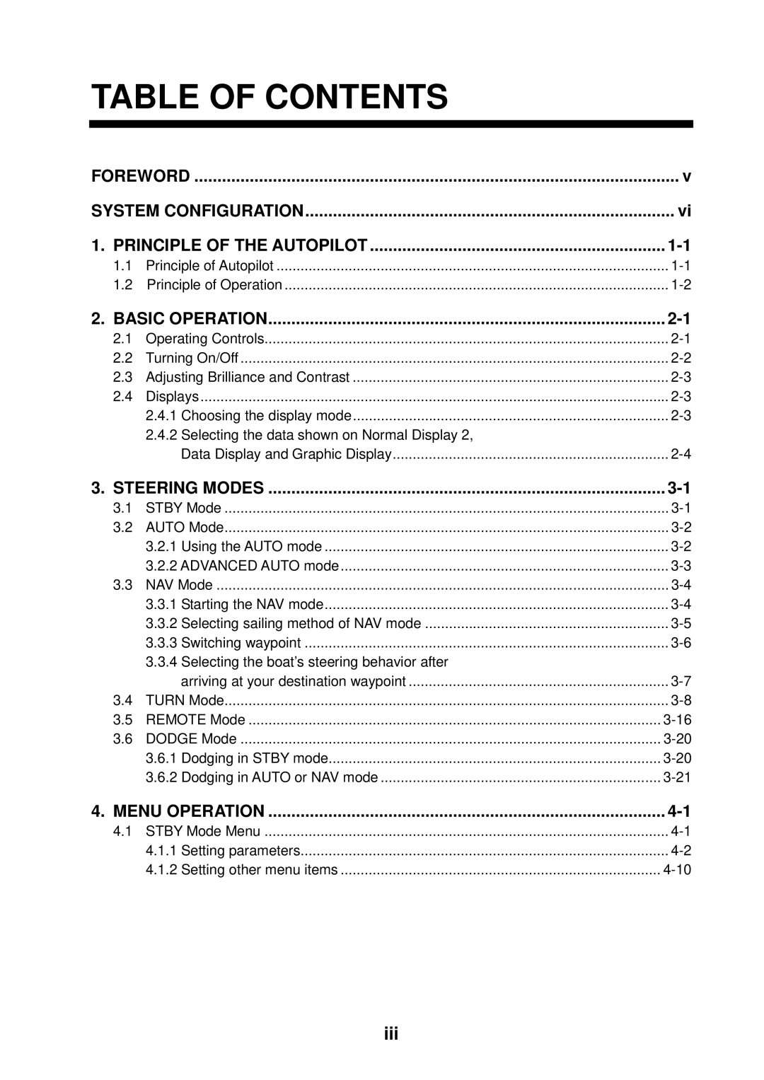 Furuno 500 manual Table of Contents 