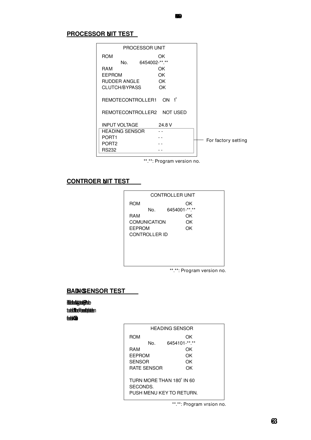 Furuno 500 manual Processor Unit Test, Controller Unit Test, Heading Sensor Test 