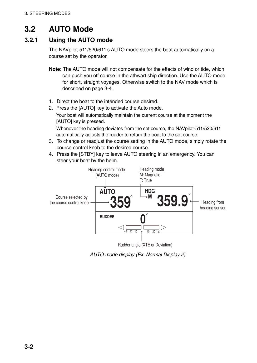 Furuno 511, 520, 611 manual Auto Mode, Using the Auto mode, Auto mode display Ex. Normal Display 