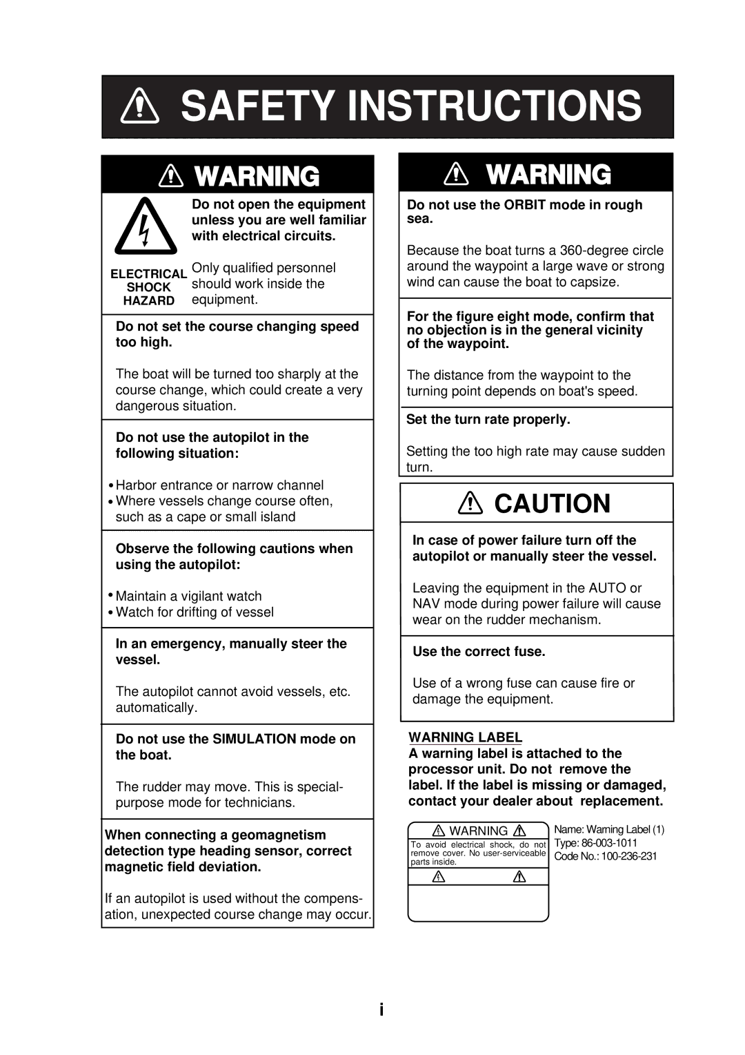 Furuno 511, 520, 611 manual Safety Instructions 