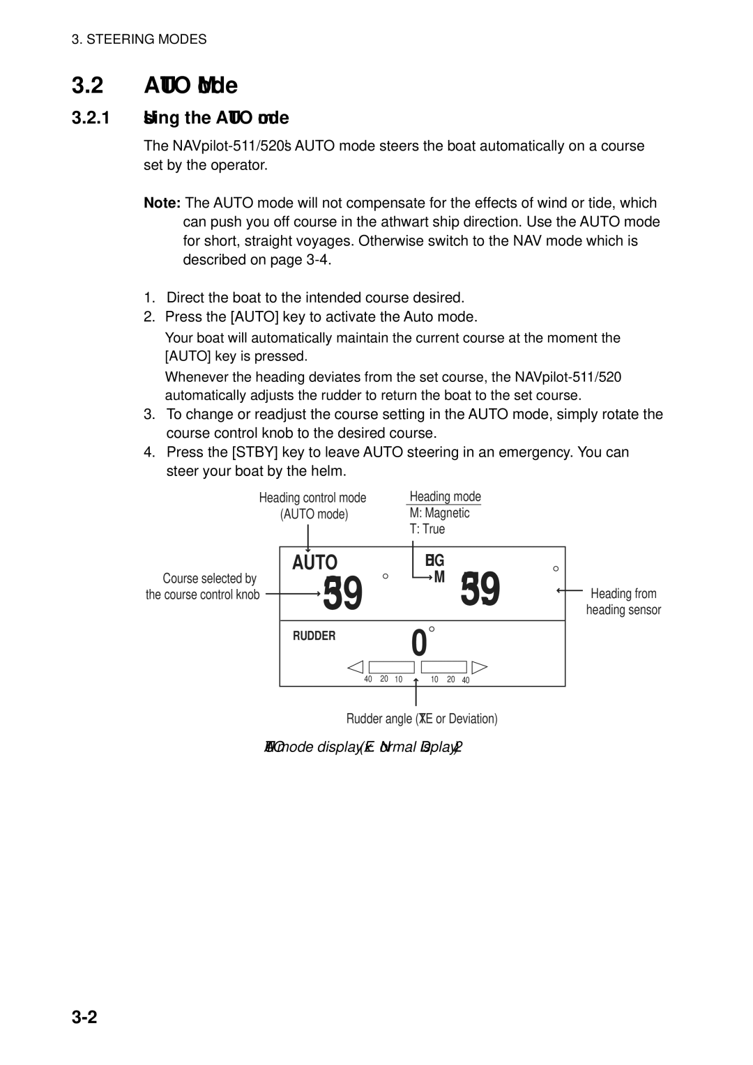 Furuno 511, 520 manual Auto Mode, Using the Auto mode, Auto mode display Ex. Normal Display 