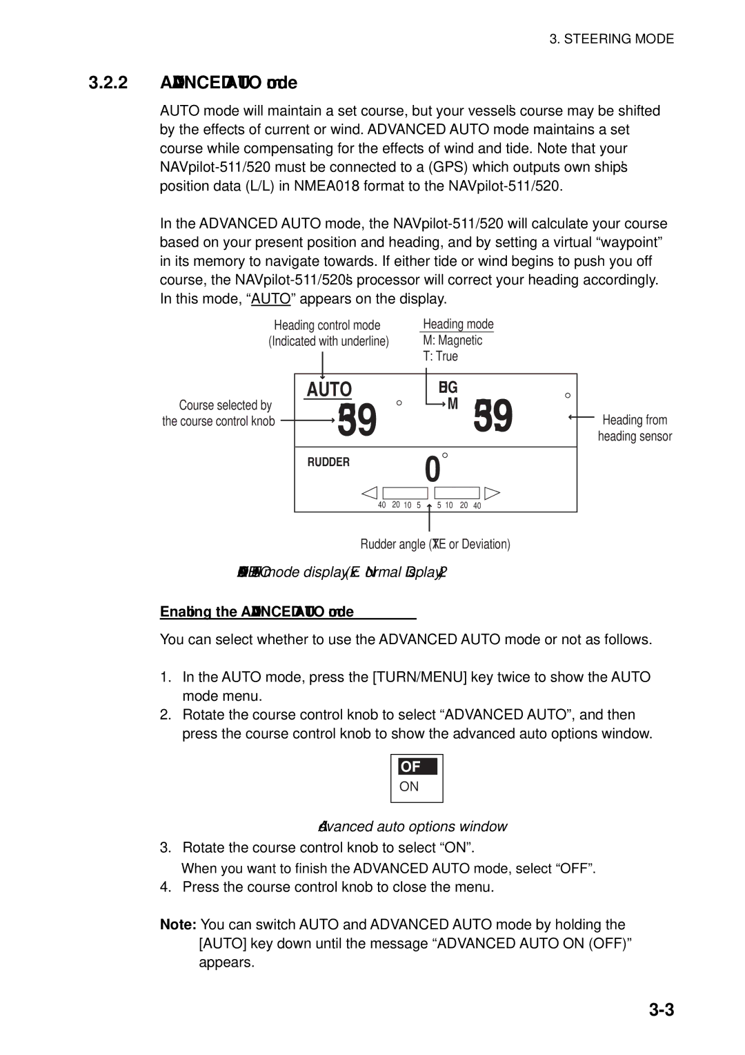 Furuno 520, 511 manual Advanced Auto mode display Ex. Normal Display, Enabling the Advanced Auto mode 