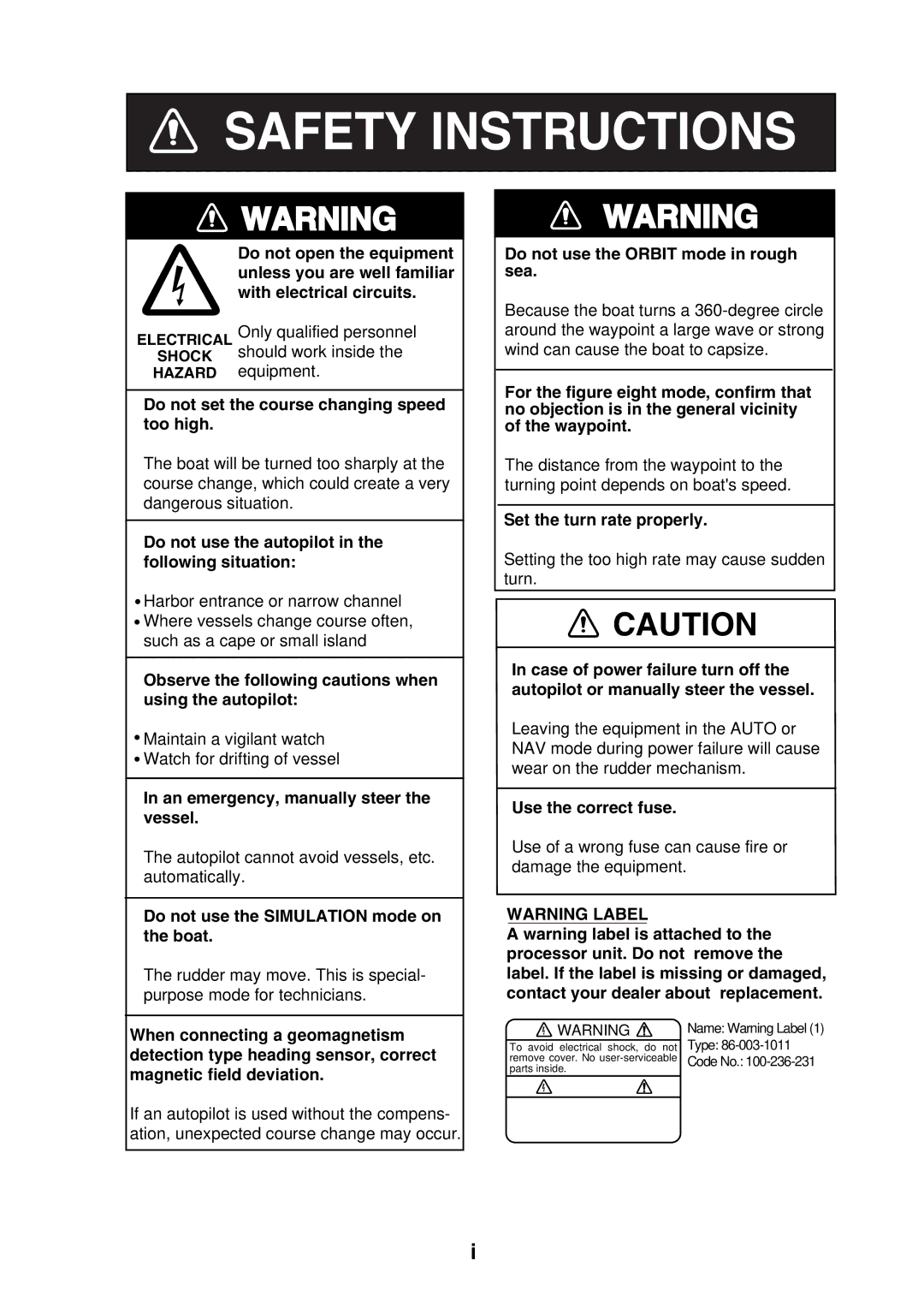 Furuno 520, 511 manual Safety Instructions 