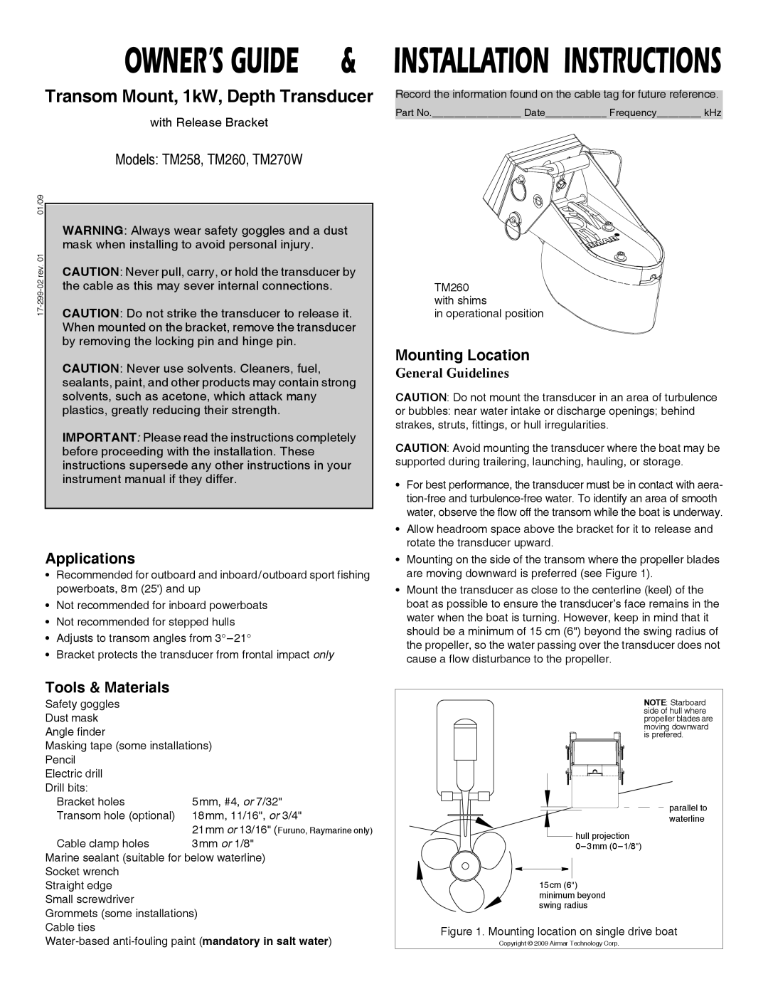 Furuno 525TID-TMD installation instructions Applications, Tools & Materials, Mounting Location, General Guidelines 