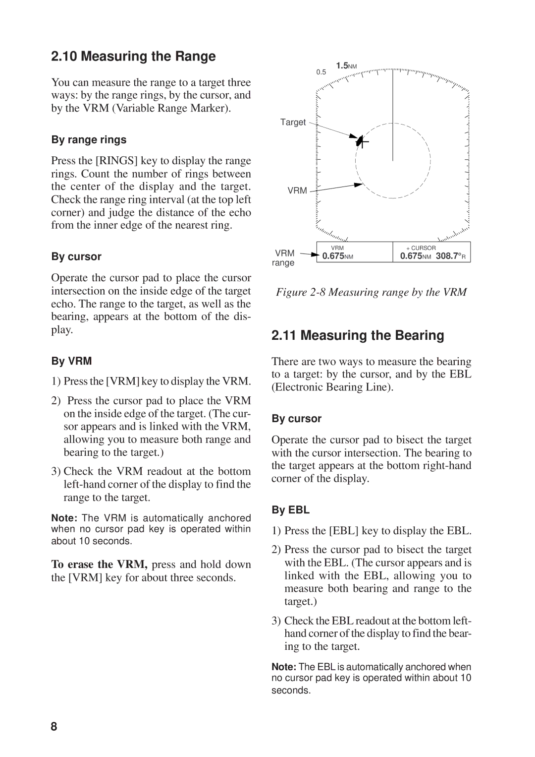 Furuno 821, 841 manual Measuring the Range, Measuring the Bearing 