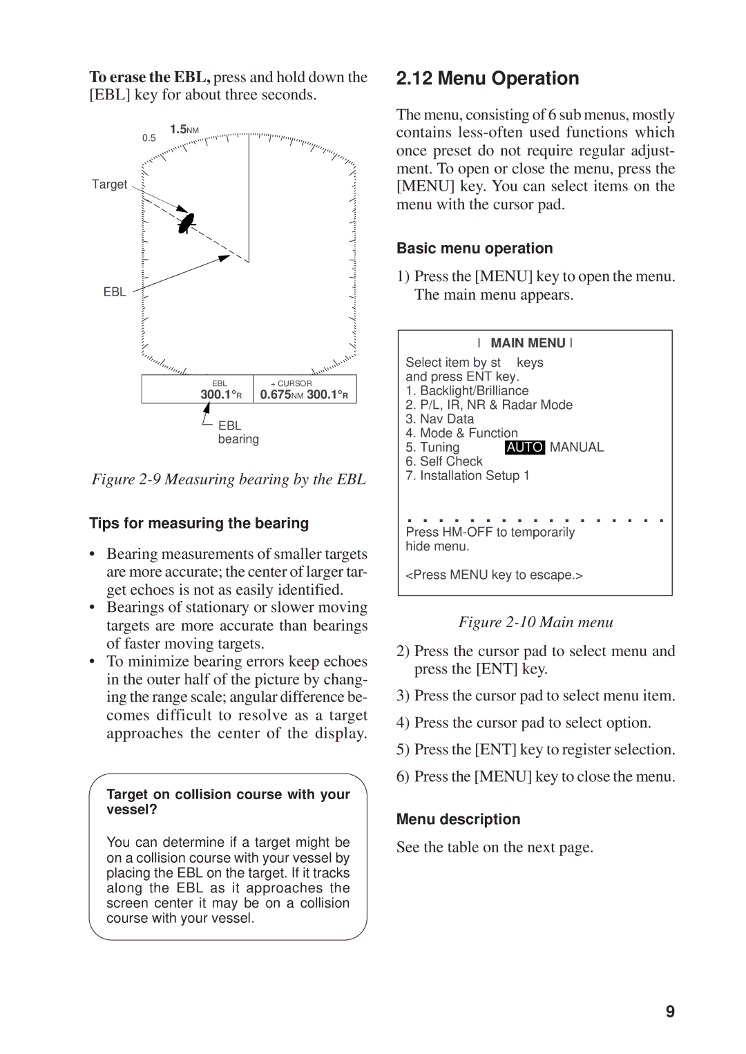 Furuno 841, 821 manual Menu Operation, Target on collision course with your vessel? 