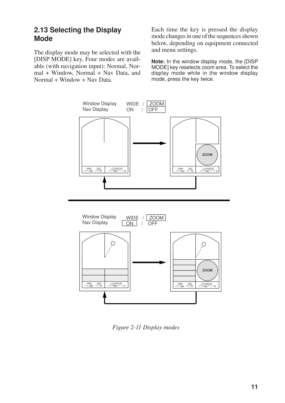 Furuno 841, 821 manual Selecting the Display Mode, Display modes 