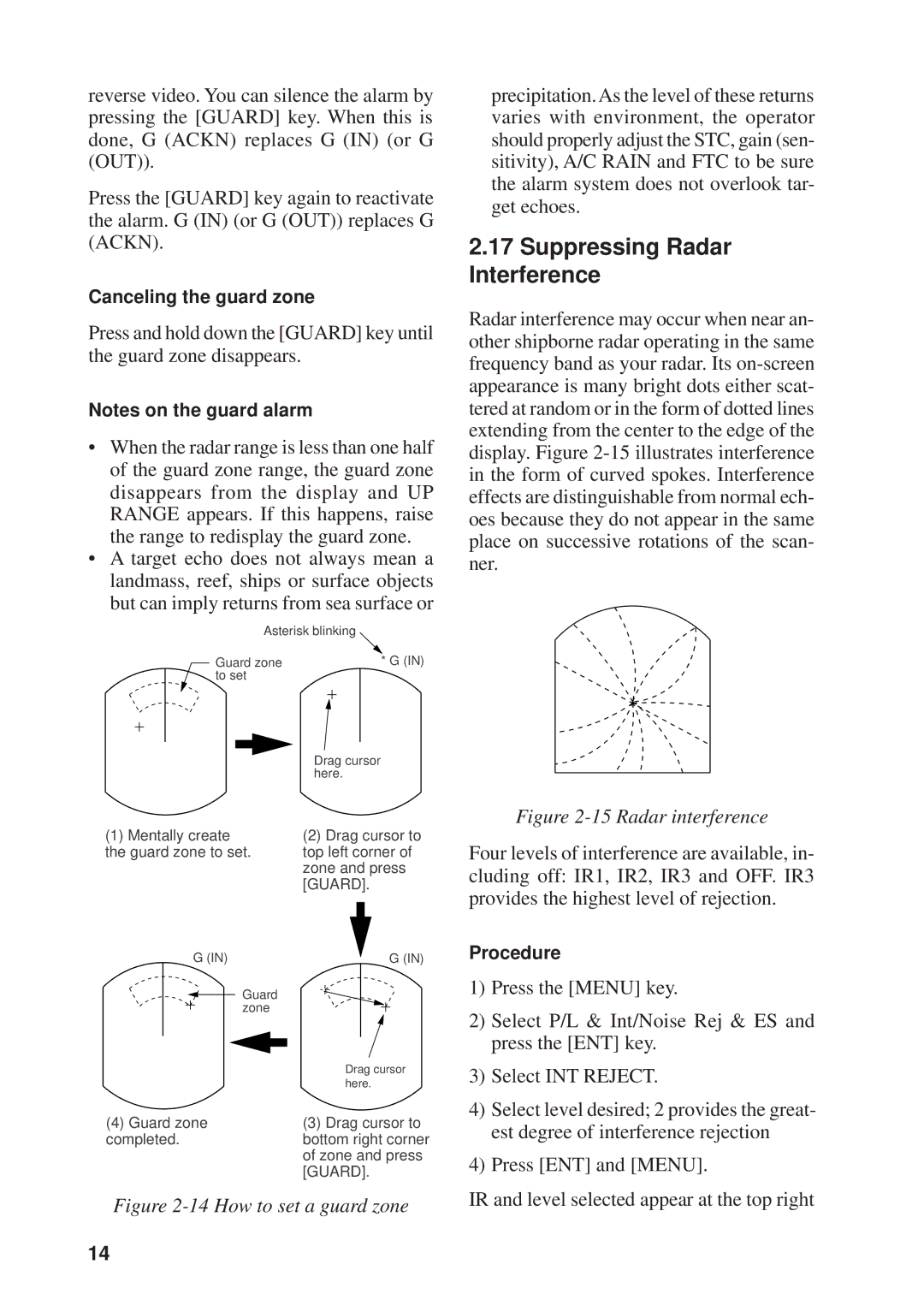 Furuno 821, 841 manual Suppressing Radar Interference, Guard 