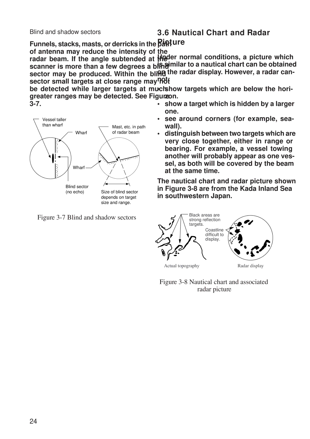 Furuno 821, 841 manual Nautical Chart and Radar Picture, Blind and shadow sectors 