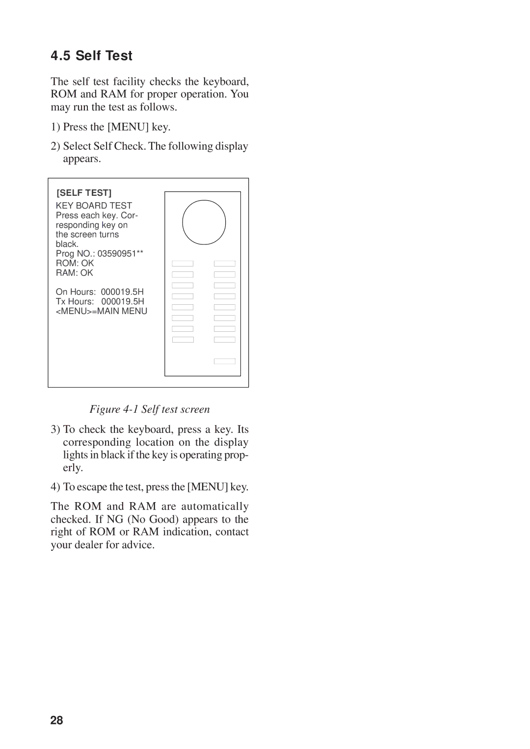 Furuno 821, 841 manual Self Test 