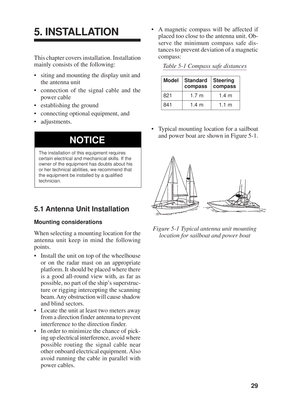 Furuno 841, 821 manual Antenna Unit Installation 