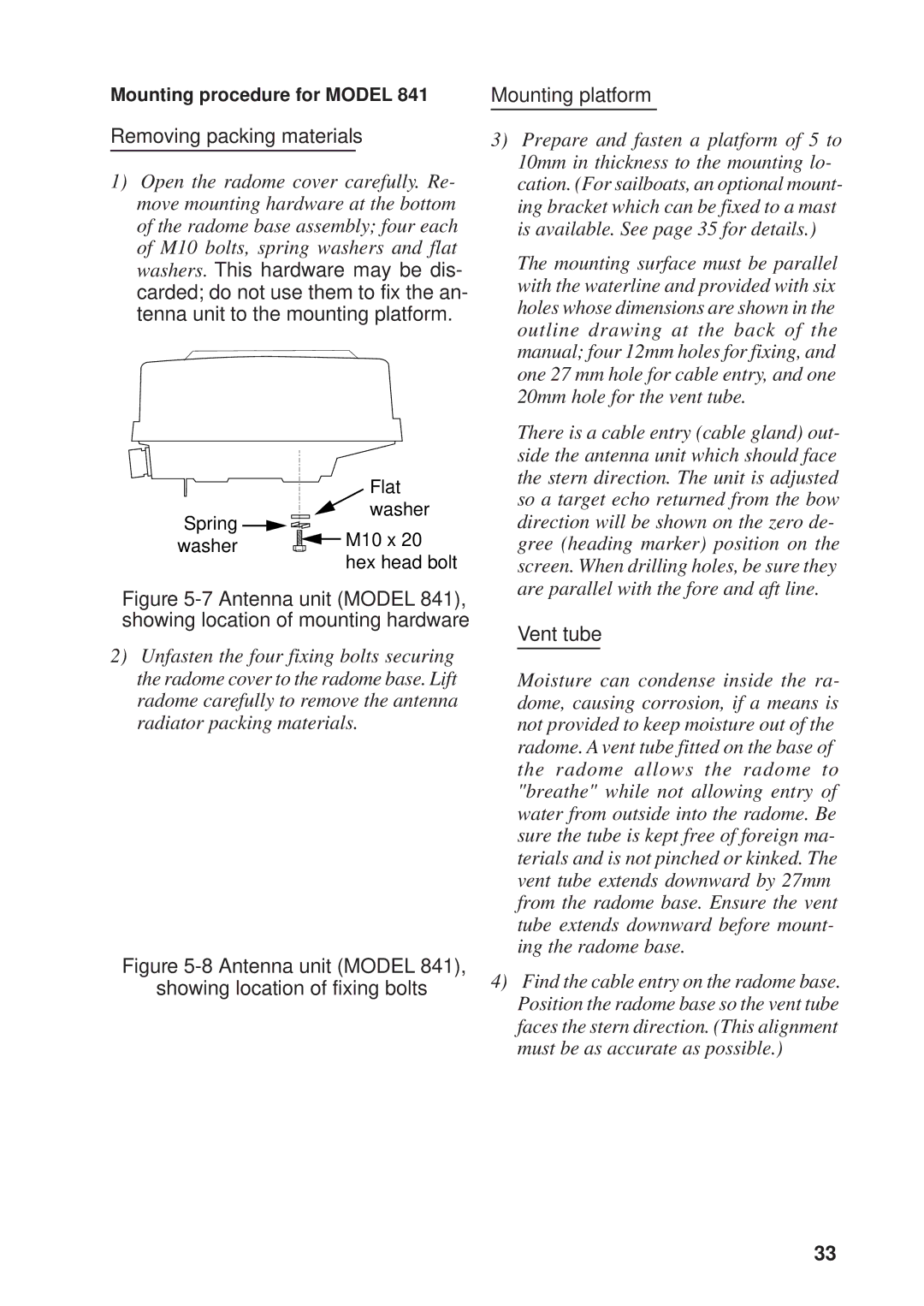 Furuno 841, 821 manual Removing packing materials 