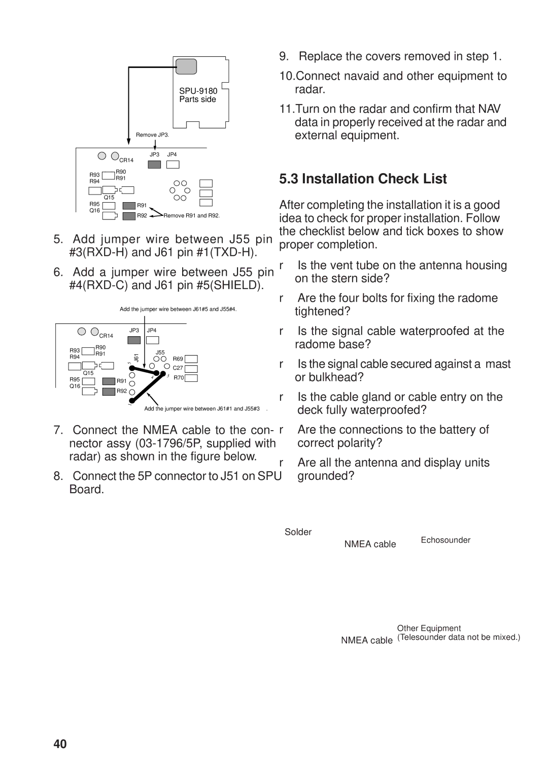 Furuno 821, 841 manual Installation Check List 