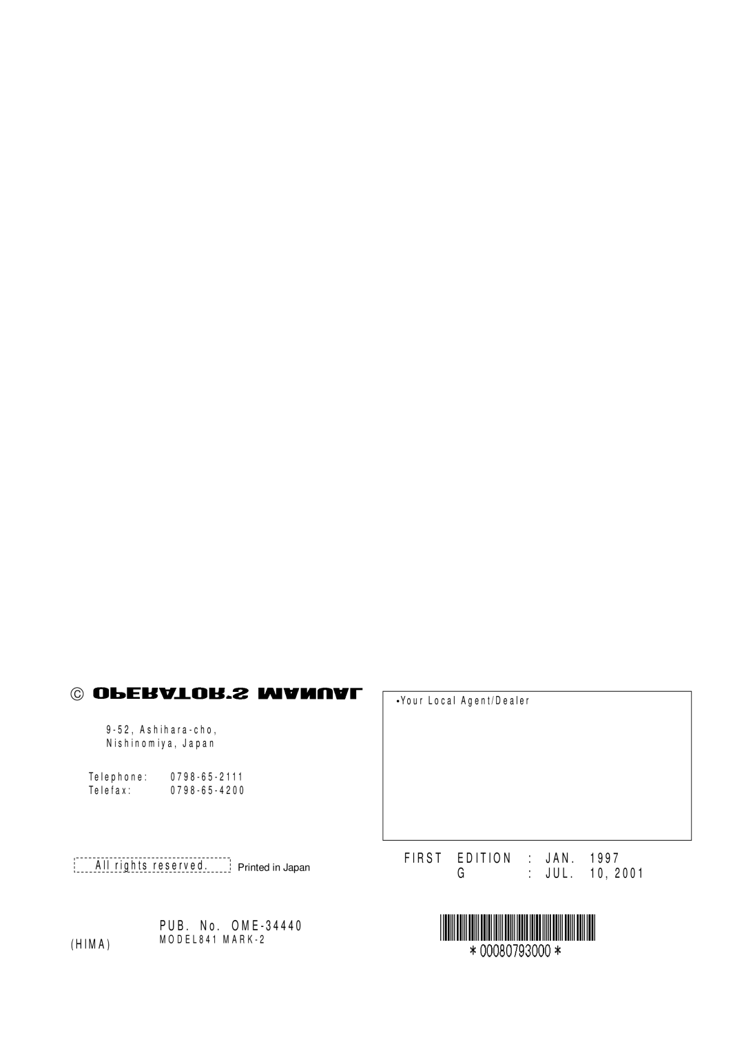 Furuno 841 MARK-2 manual B . N o . O M E 3 4 4 4 