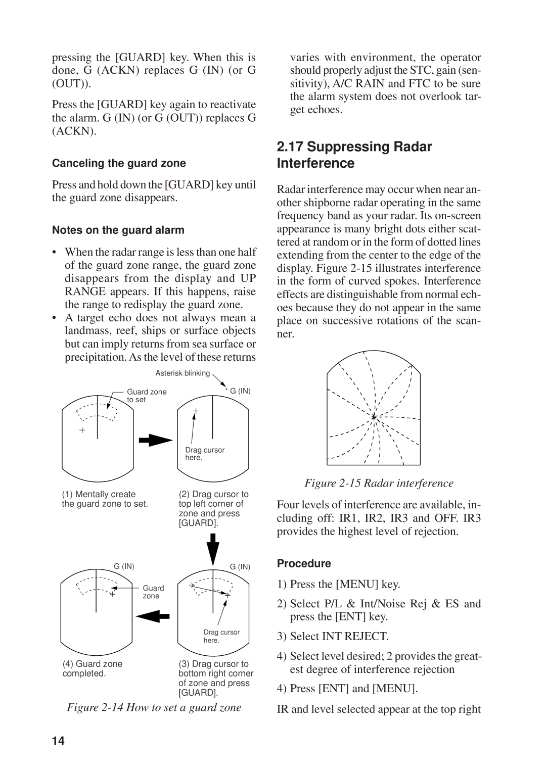 Furuno 841 MARK-2 manual Suppressing Radar Interference, Canceling the guard zone 