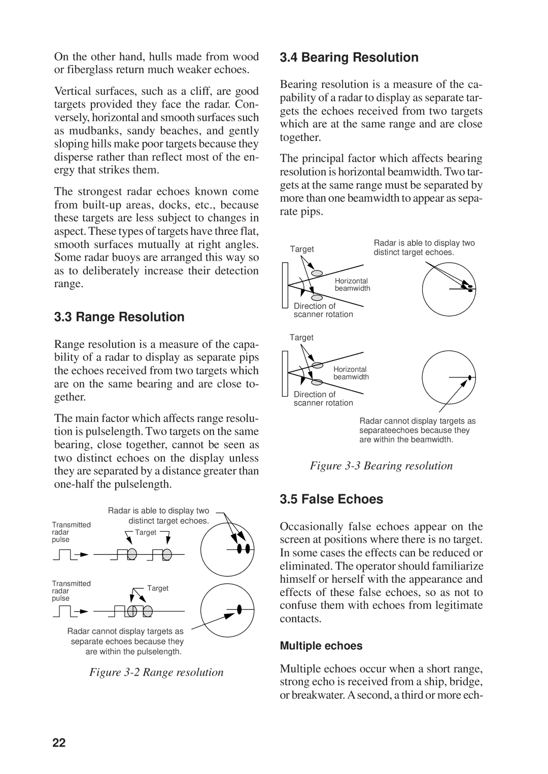 Furuno 841 MARK-2 manual Bearing Resolution, Range Resolution, False Echoes, Multiple echoes 