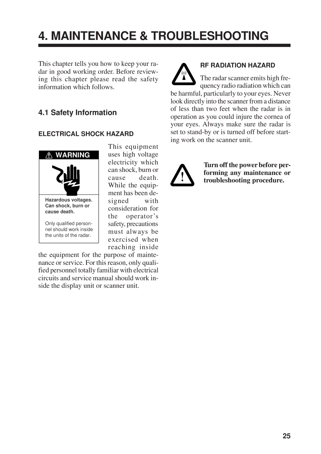 Furuno 841 MARK-2 manual Maintenance & Troubleshooting, Safety Information 