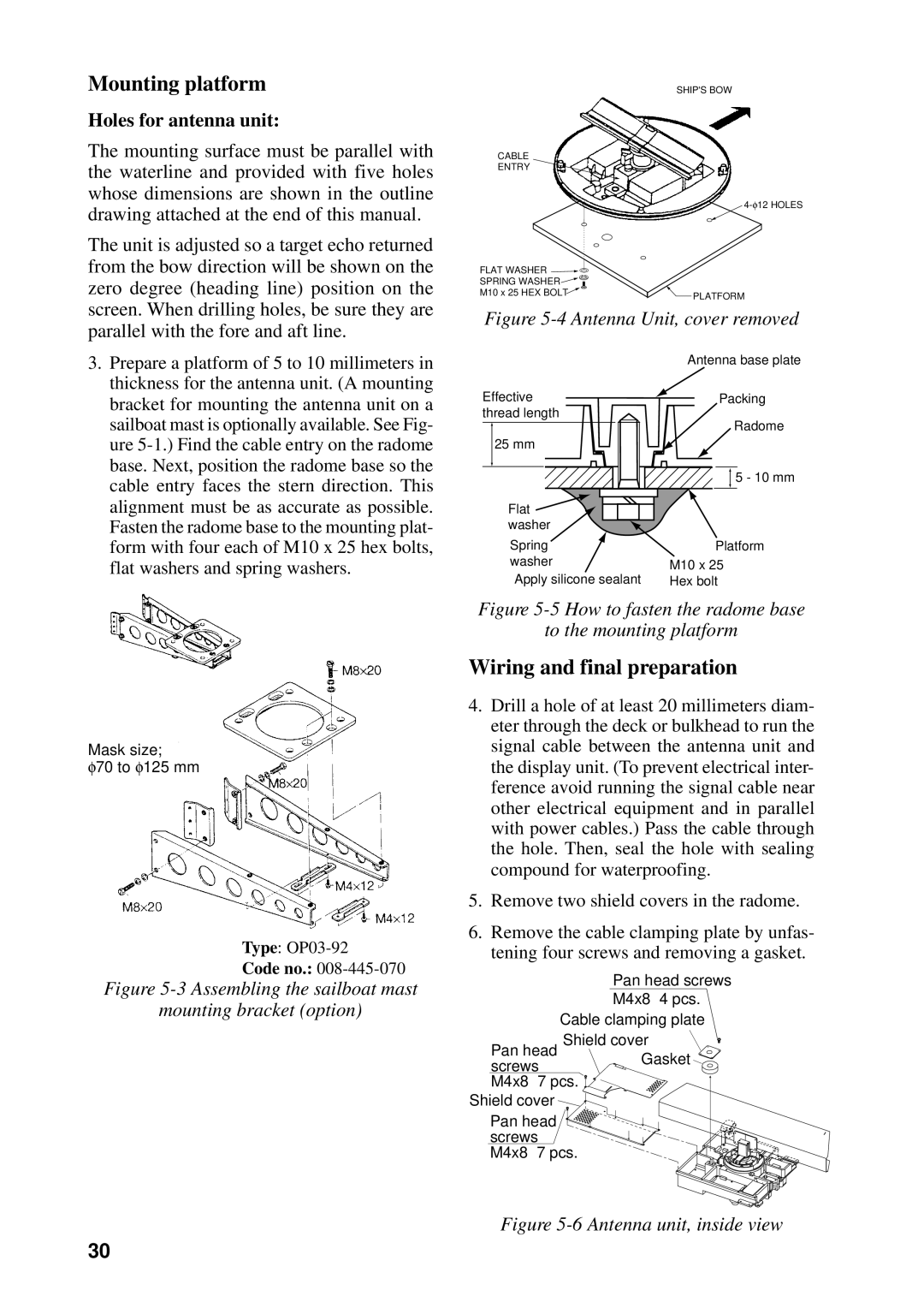 Furuno 841 MARK-2 manual Holes for antenna unit, Parallel with the fore and aft line 