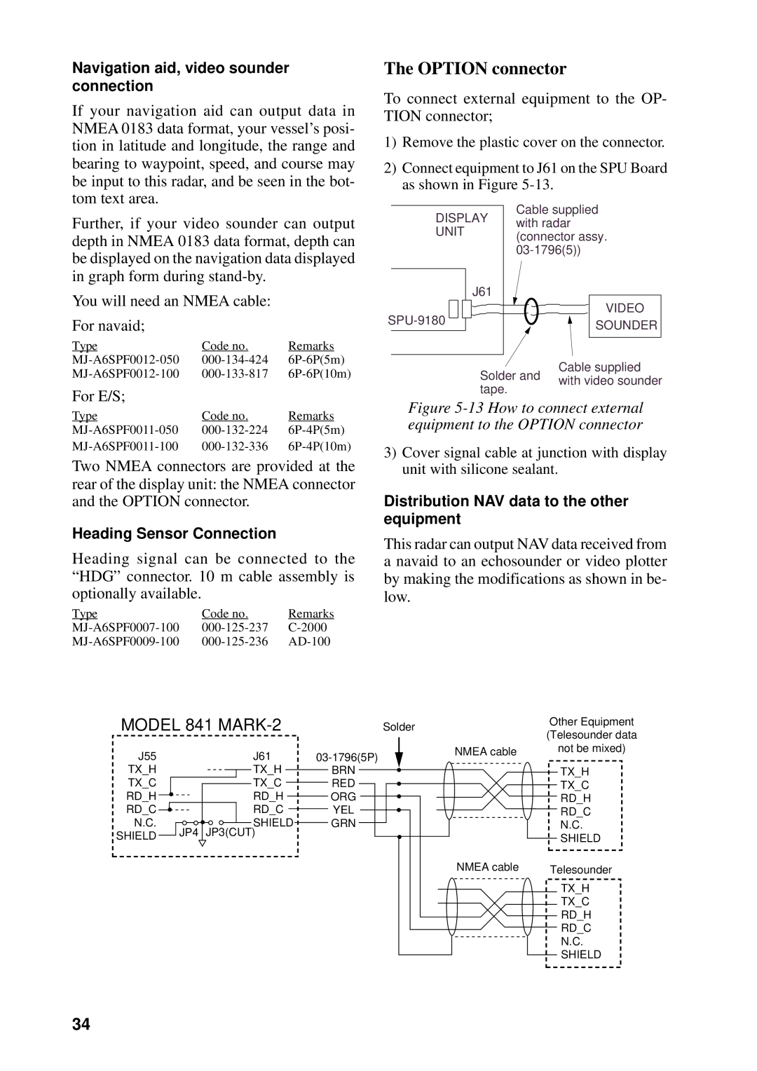 Furuno 841 MARK-2 manual To connect external equipment to the OP- Tion connector, For E/S, Heading Sensor Connection 