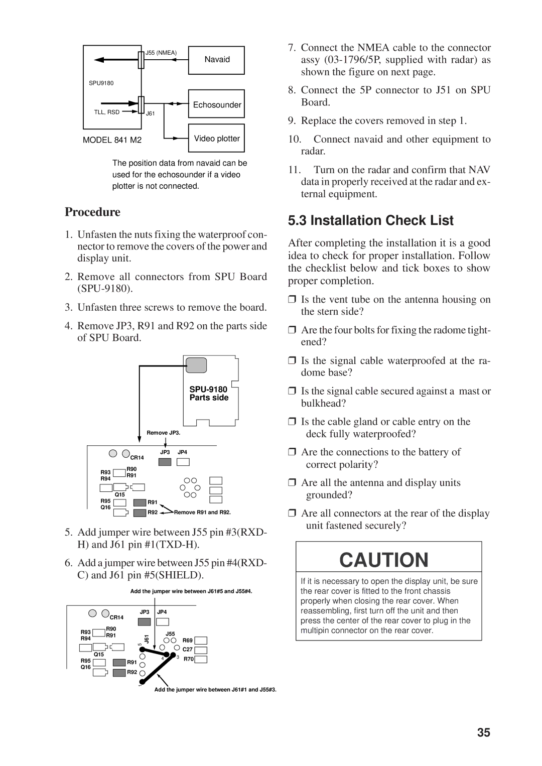 Furuno 841 MARK-2 manual Installation Check List, Radar 