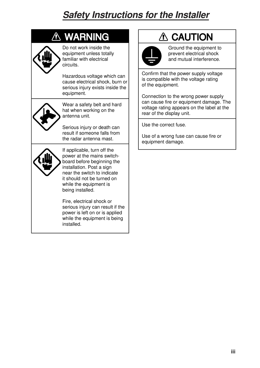 Furuno 841 MARK-2 manual Iii, Use the correct fuse 