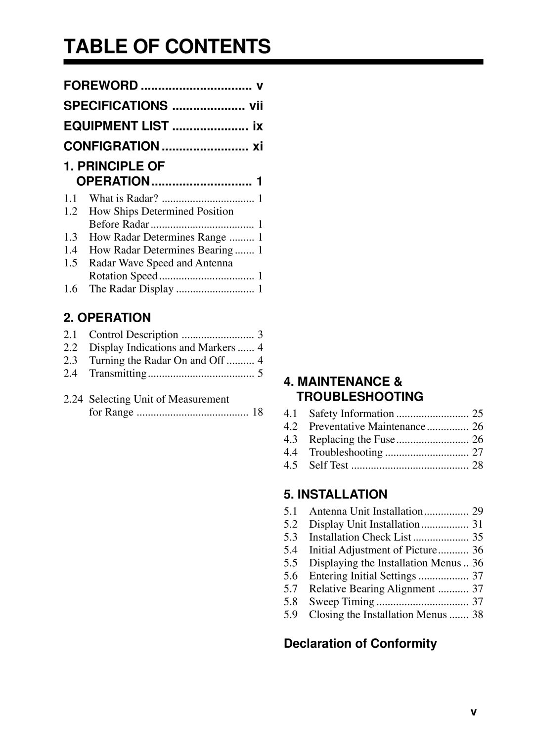 Furuno 841 MARK-2 manual Table of Contents 