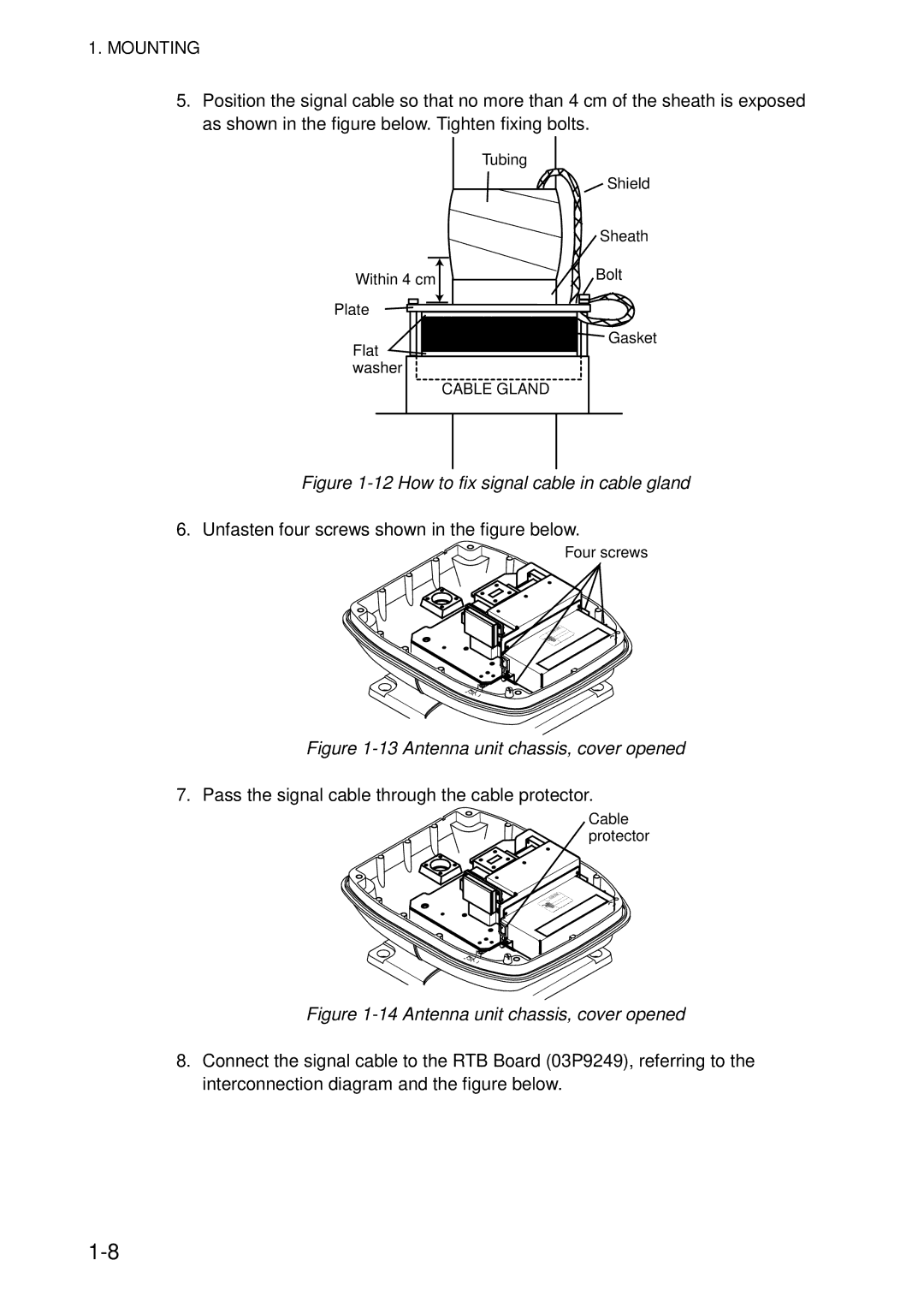 Furuno 851 MARK-2 installation manual How to fix signal cable in cable gland 