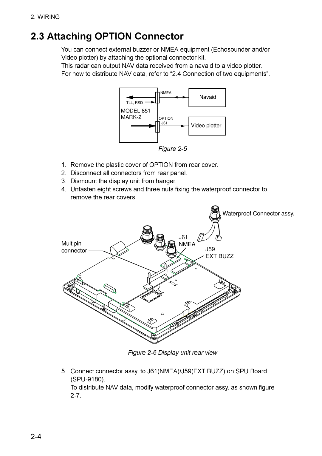 Furuno 851 MARK-2 installation manual Attaching Option Connector, Display unit rear view 