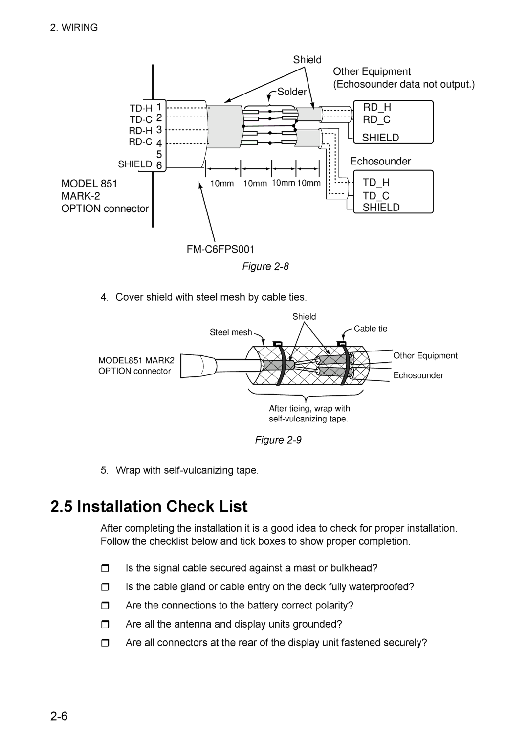 Furuno 851 MARK-2 installation manual Installation Check List, TDH TDC Shield 