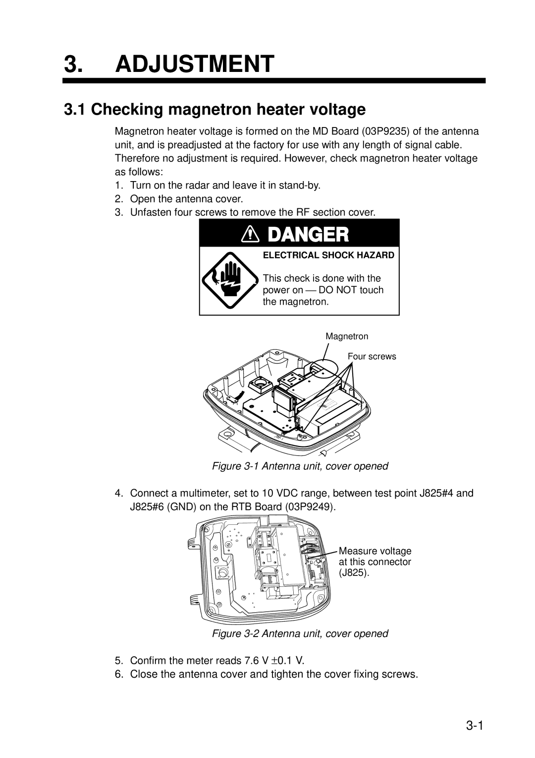 Furuno 851 MARK-2 installation manual Adjustment, Checking magnetron heater voltage 