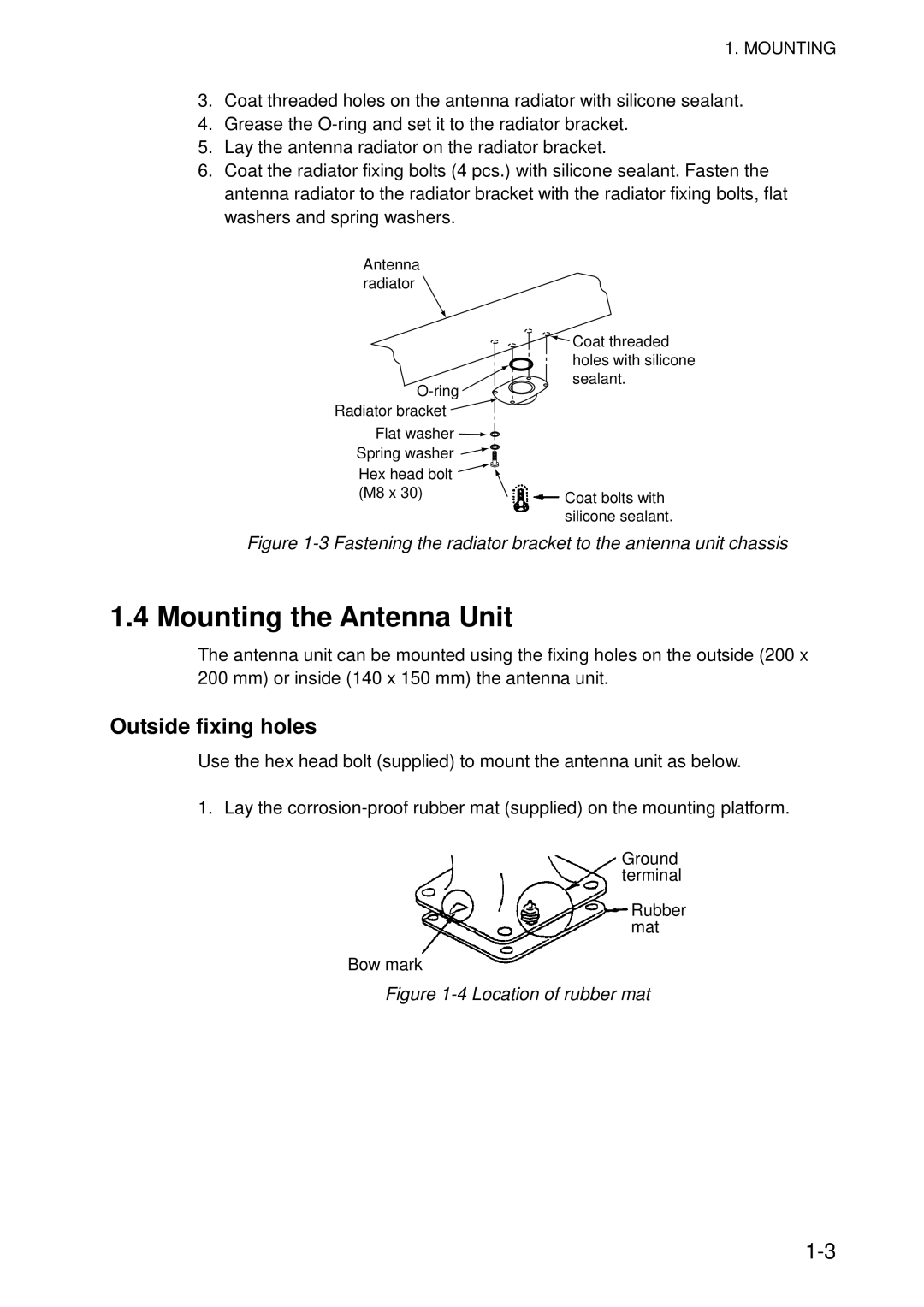 Furuno 851 MARK-2 installation manual Mounting the Antenna Unit, Outside fixing holes 