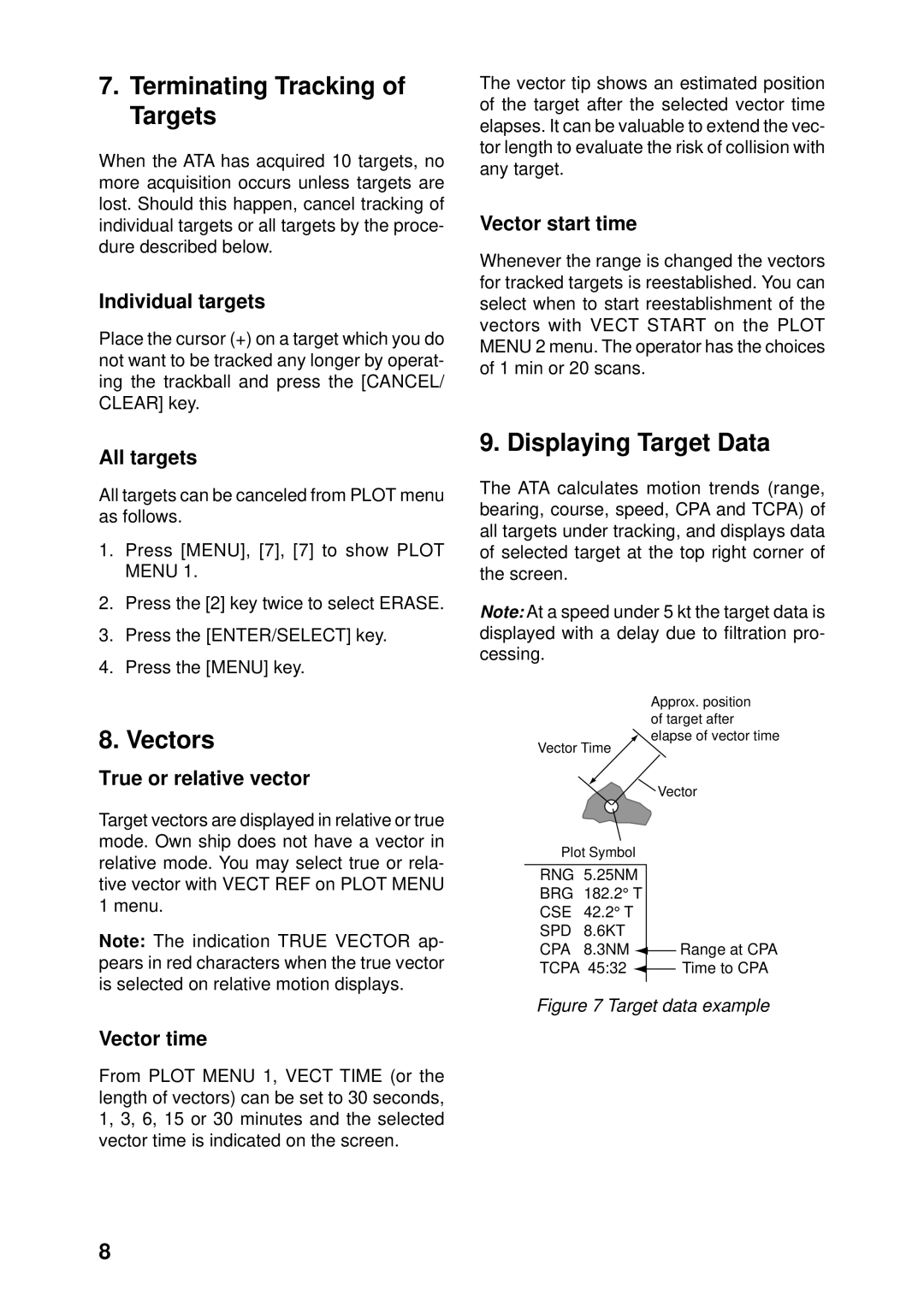 Furuno ARP-17 manual Terminating Tracking of Targets, Vectors, Displaying Target Data 