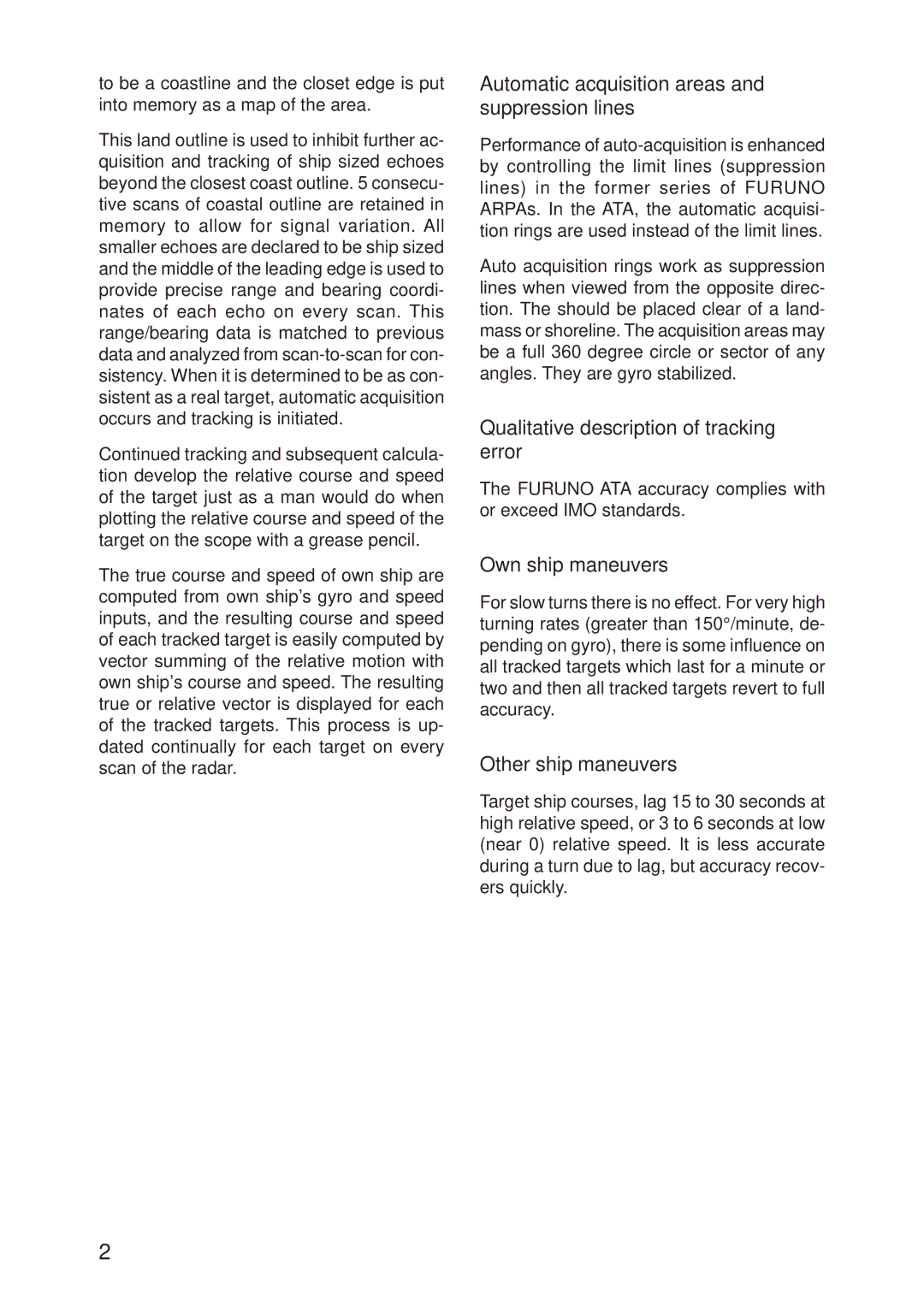 Furuno ARP-17 manual Automatic acquisition areas and suppression lines, Qualitative description of tracking error 