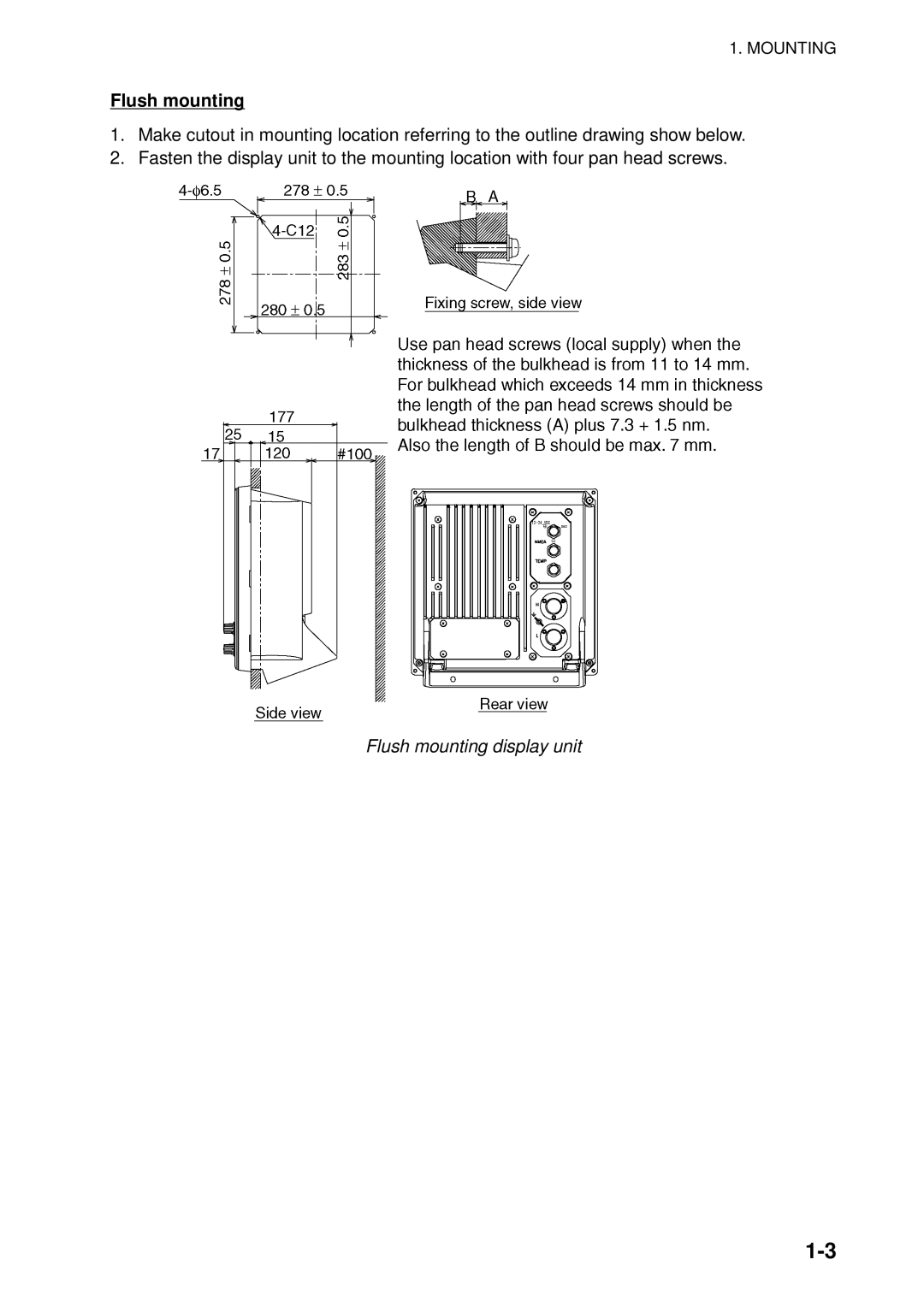 Furuno B042-016, B042-004, B042-008 manual Flush mounting display unit 