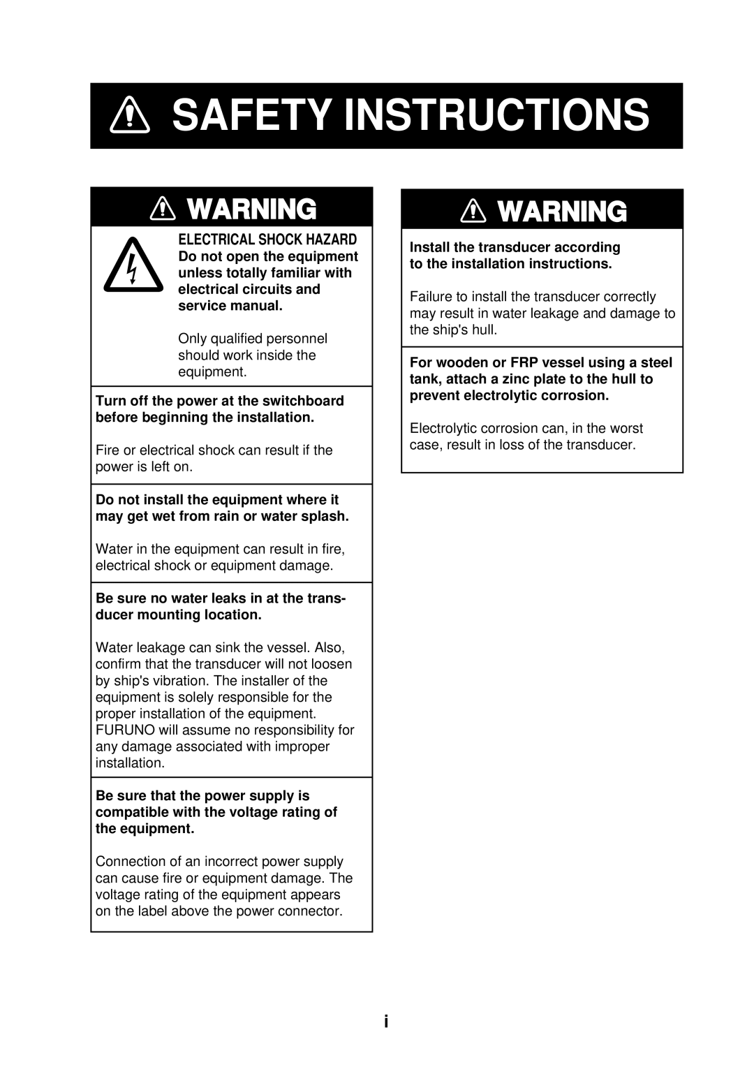 Furuno B042-004, B042-016, B042-008 manual Safety Instructions 